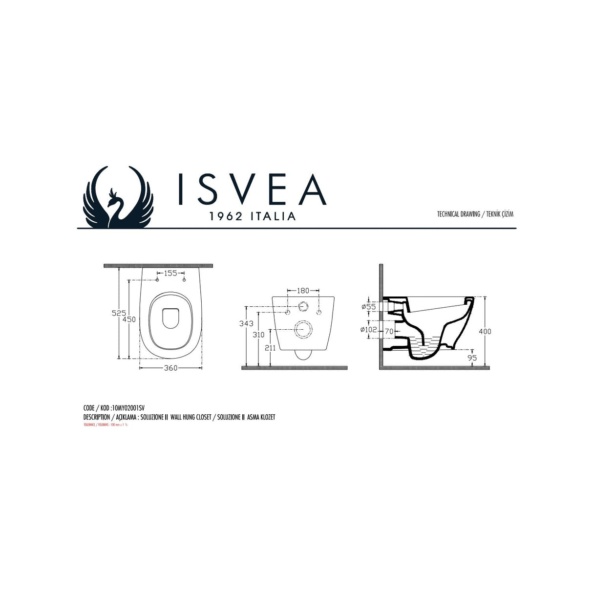 ISVEA Soluzione Wandcloset Inclusief Softclose Zitting