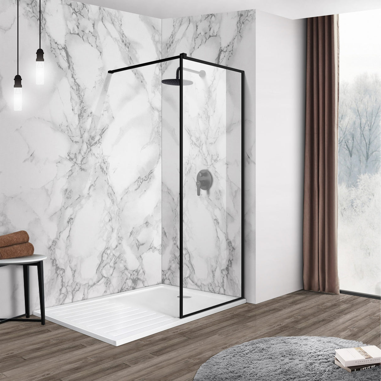 Inloopdouche Modena 80cm Zwart 8mm
