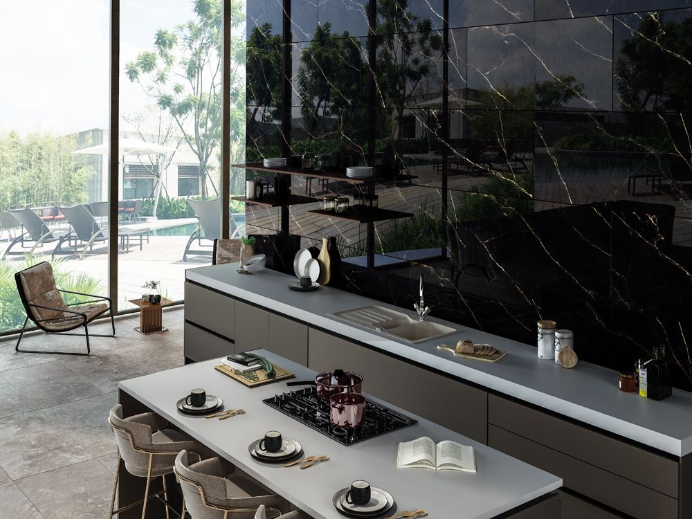Lave Zwart Hoogglans Goud Marmerlook 60x120 Gerectificeerd Vloertegel & Wandtegel