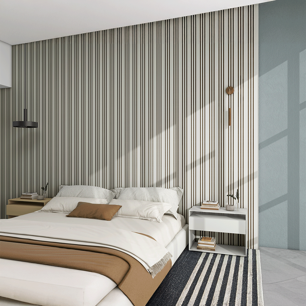 Sanitime Akoestische Wandpanelen Lattenwand Tripple Akupanelen 270 x 60 cm Beige on Beige